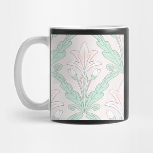 Regency style modern floral damask medallion pattern in soft  pink and pale  mint green Mug